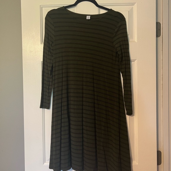 Old navy Xs long sleeve olive green and black striped dress rayon spandex - Picture 5 of 8